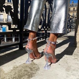 Amina Muaddi Julia spike transparent sandals heels